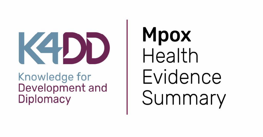 A graphic with the K4DD logo and text that reads 'Mpox health Evidence Summary'.