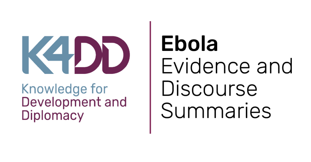 A graphic with the K4DD logo and text that reads 'Ebola Evidence and Discourse Summaries'.